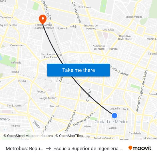Metrobús: República de Argentina to Escuela Superior de Ingeniería Mecánica Y Eléctrica Azcapotzalco map