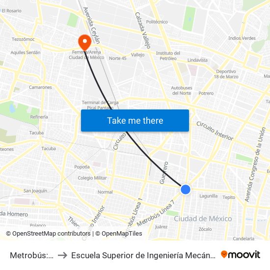 Metrobús: Garibaldi to Escuela Superior de Ingeniería Mecánica Y Eléctrica Azcapotzalco map