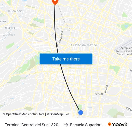 Terminal Central del Sur 1320 Avenida Canal de Miramontes Campestre Coyoacán Cdmx 04200 México to Escuela Superior de Ingeniería Mecánica Y Eléctrica Azcapotzalco map