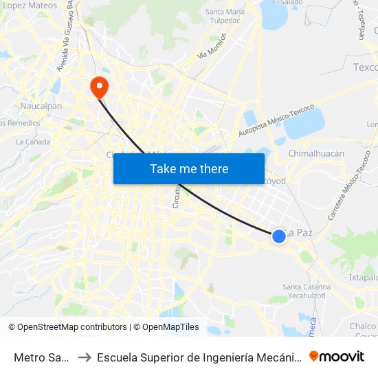 Metro Santa Marta to Escuela Superior de Ingeniería Mecánica Y Eléctrica Azcapotzalco map