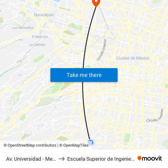 Av. Universidad - Metro Miguel Ángel de Quevedo to Escuela Superior de Ingeniería Mecánica Y Eléctrica Azcapotzalco map