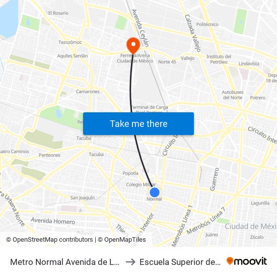 Metro Normal Avenida de Los Maestros Agricultura Miguel Hidalgo Cdmx 11360 México to Escuela Superior de Ingeniería Mecánica Y Eléctrica Azcapotzalco map