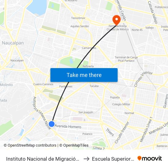 Instituto Nacional de Migración (Inm) - Homero Avenida Homero Los Morales Miguel Hidalgo Cdmx 11510 México to Escuela Superior de Ingeniería Mecánica Y Eléctrica Azcapotzalco map