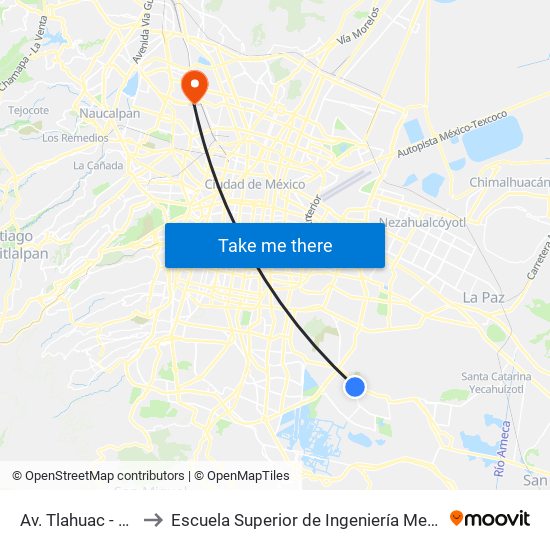 Av. Tlahuac - Metro Tezonco to Escuela Superior de Ingeniería Mecánica Y Eléctrica Azcapotzalco map