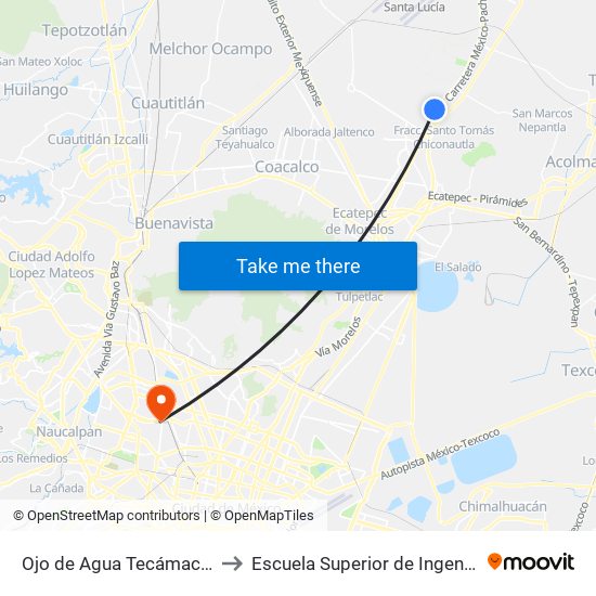 Ojo de Agua Tecámac Estado de México 55760 México to Escuela Superior de Ingeniería Mecánica Y Eléctrica Azcapotzalco map