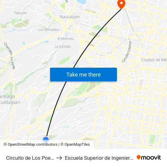 Circuito de Los Poetas - Cumbres de Santa Fe to Escuela Superior de Ingeniería Mecánica Y Eléctrica Azcapotzalco map