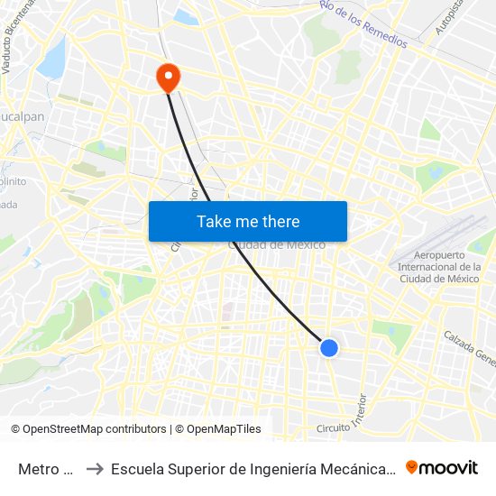 Metro Coyuya to Escuela Superior de Ingeniería Mecánica Y Eléctrica Azcapotzalco map