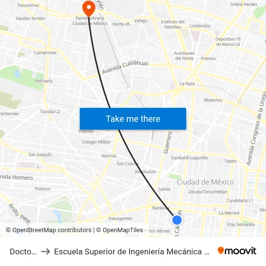 Doctores_1 to Escuela Superior de Ingeniería Mecánica Y Eléctrica Azcapotzalco map