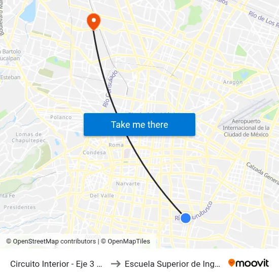 Circuito Interior - Eje 3 Oriente Francisco del Paso Y Troncoso _1 to Escuela Superior de Ingeniería Mecánica Y Eléctrica Azcapotzalco map