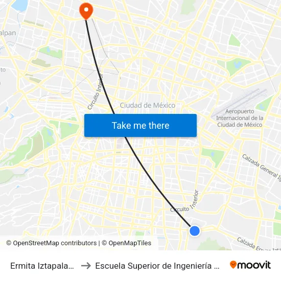 Ermita Iztapalapa - Metro Atlalilco to Escuela Superior de Ingeniería Mecánica Y Eléctrica Azcapotzalco map