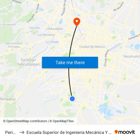 Perisur_1 to Escuela Superior de Ingeniería Mecánica Y Eléctrica Azcapotzalco map