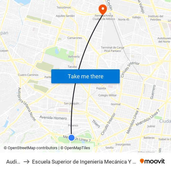 Auditorio to Escuela Superior de Ingeniería Mecánica Y Eléctrica Azcapotzalco map