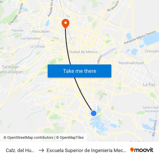 Calz. del Hueso - Pinares to Escuela Superior de Ingeniería Mecánica Y Eléctrica Azcapotzalco map