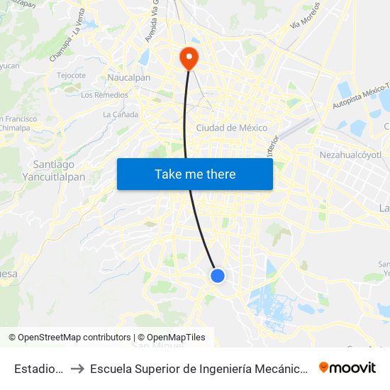 Estadio Azteca to Escuela Superior de Ingeniería Mecánica Y Eléctrica Azcapotzalco map