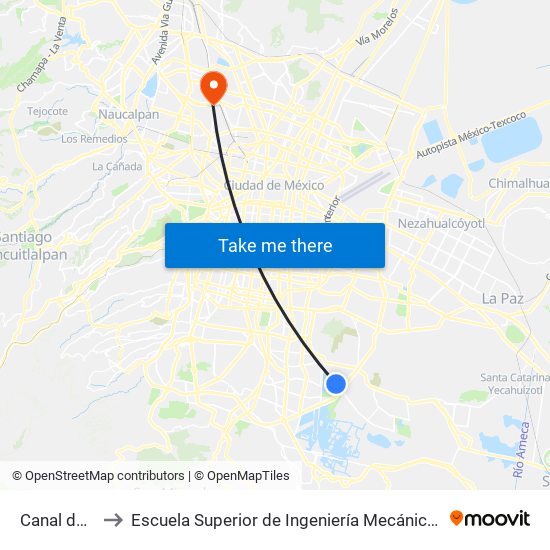 Canal de Chalco to Escuela Superior de Ingeniería Mecánica Y Eléctrica Azcapotzalco map