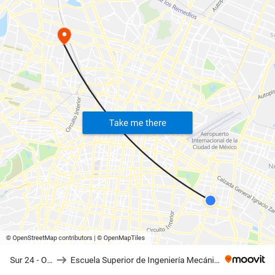 Sur 24 - Ote. 241 D to Escuela Superior de Ingeniería Mecánica Y Eléctrica Azcapotzalco map