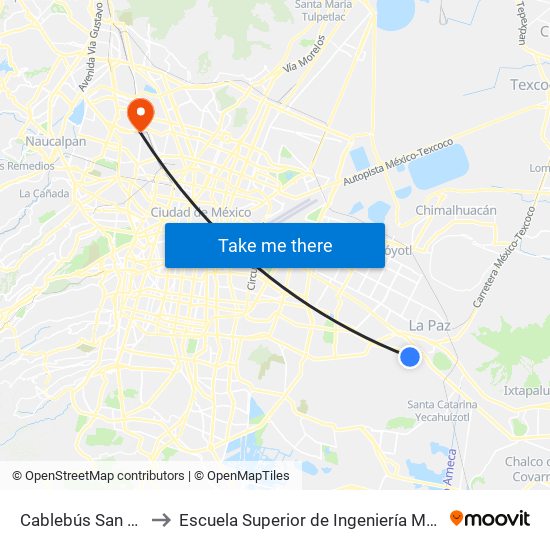 Cablebús San Miguel Teotongo to Escuela Superior de Ingeniería Mecánica Y Eléctrica Azcapotzalco map