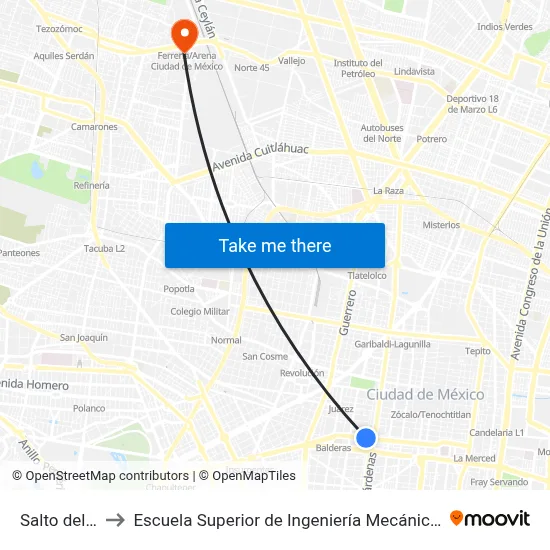 Salto del Agua_1 to Escuela Superior de Ingeniería Mecánica Y Eléctrica Azcapotzalco map