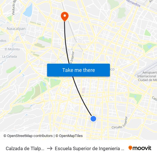 Calzada de Tlalpan - Metro Nativitas to Escuela Superior de Ingeniería Mecánica Y Eléctrica Azcapotzalco map