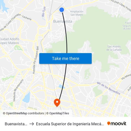 Buenavista (Mexibús) to Escuela Superior de Ingeniería Mecánica Y Eléctrica Azcapotzalco map