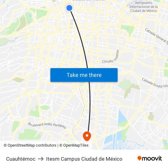 Cuauhtémoc to Itesm Campus Ciudad de México map
