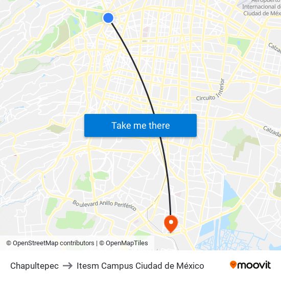 Chapultepec to Itesm Campus Ciudad de México map