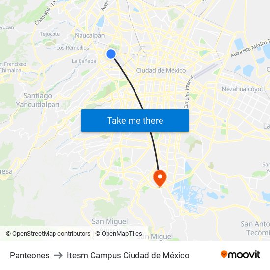 Panteones to Itesm Campus Ciudad de México map