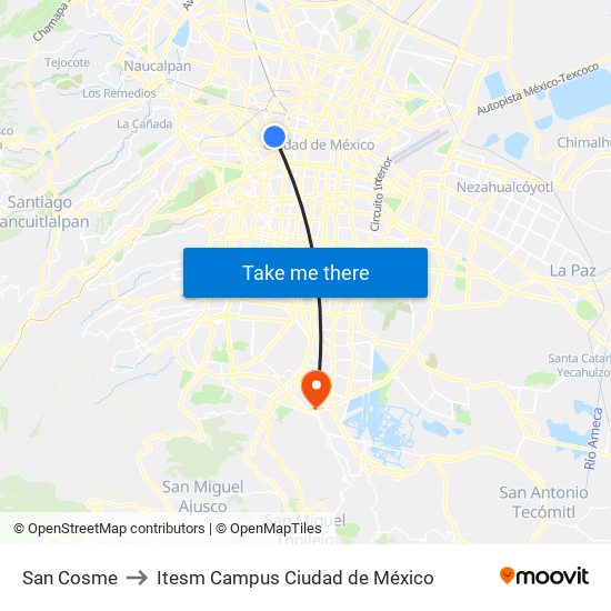 San Cosme to Itesm Campus Ciudad de México map