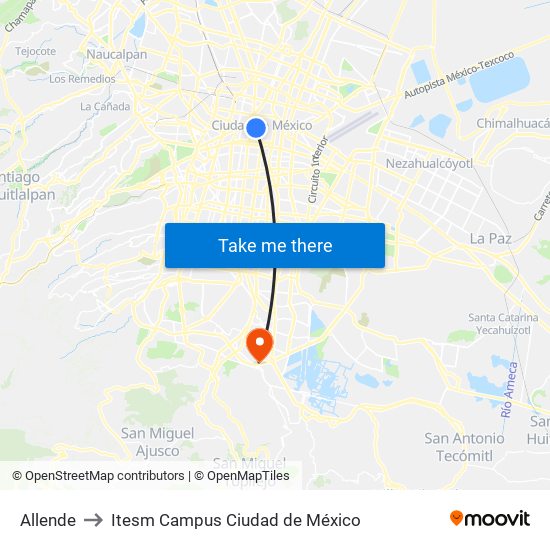 Allende to Itesm Campus Ciudad de México map