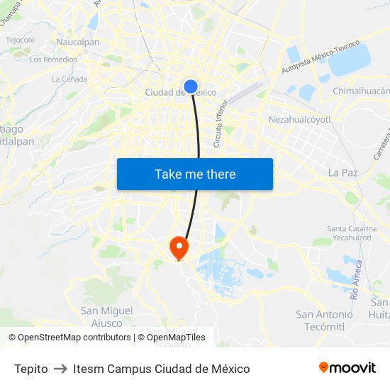 Tepito to Itesm Campus Ciudad de México map