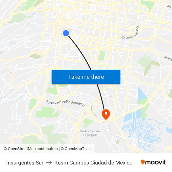 Insurgentes Sur to Itesm Campus Ciudad de México map