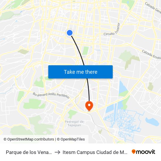Parque de los Venados to Itesm Campus Ciudad de México map