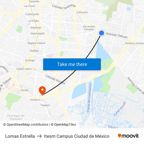 Lomas Estrella to Itesm Campus Ciudad de México map