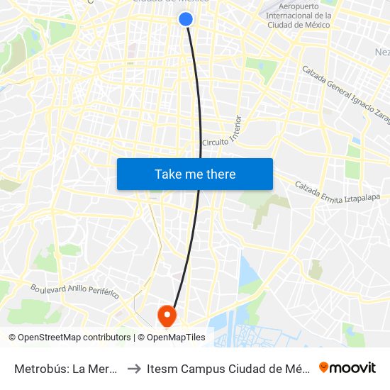 Metrobús: La Merced to Itesm Campus Ciudad de México map