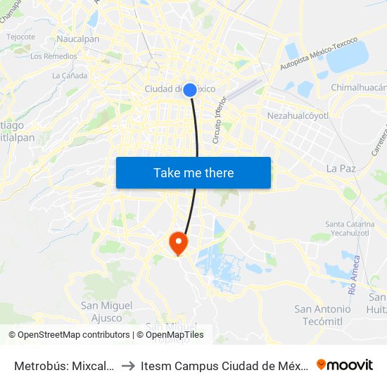 Metrobús: Mixcalco to Itesm Campus Ciudad de México map