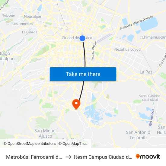 Metrobús: Ferrocarril de Cintura to Itesm Campus Ciudad de México map