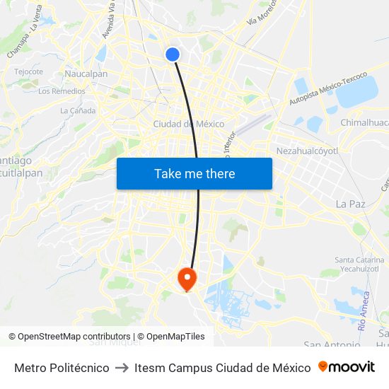 Metro Politécnico to Itesm Campus Ciudad de México map