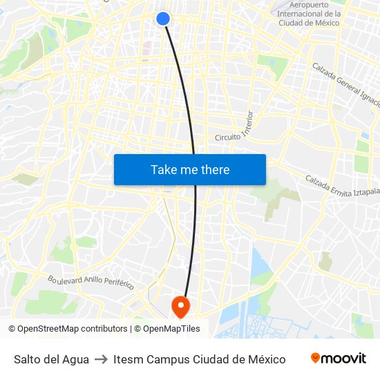 Salto del Agua to Itesm Campus Ciudad de México map
