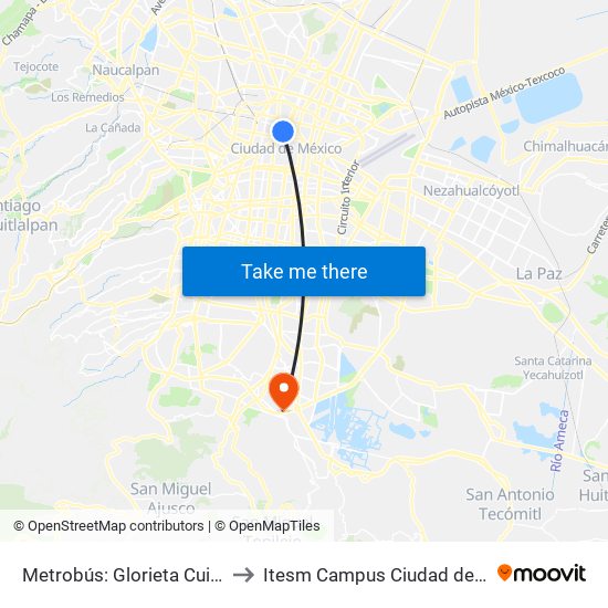 Metrobús: Glorieta Cuitláhuac to Itesm Campus Ciudad de México map