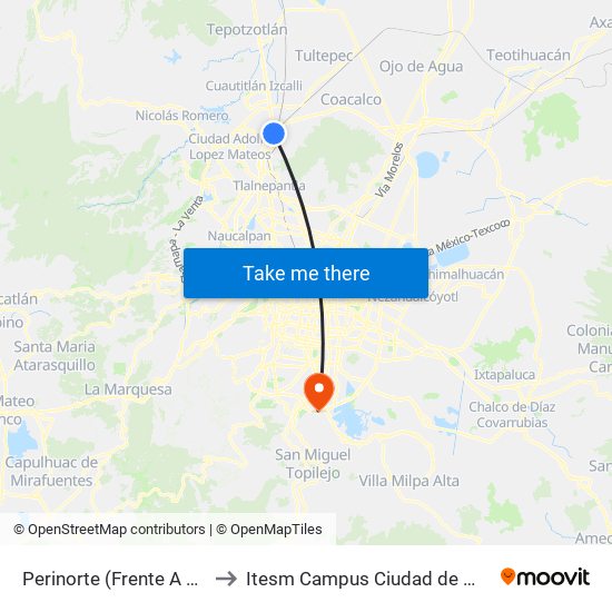 Perinorte (Frente A Ford) to Itesm Campus Ciudad de México map