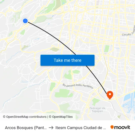 Arcos Bosques (Pantalón) to Itesm Campus Ciudad de México map