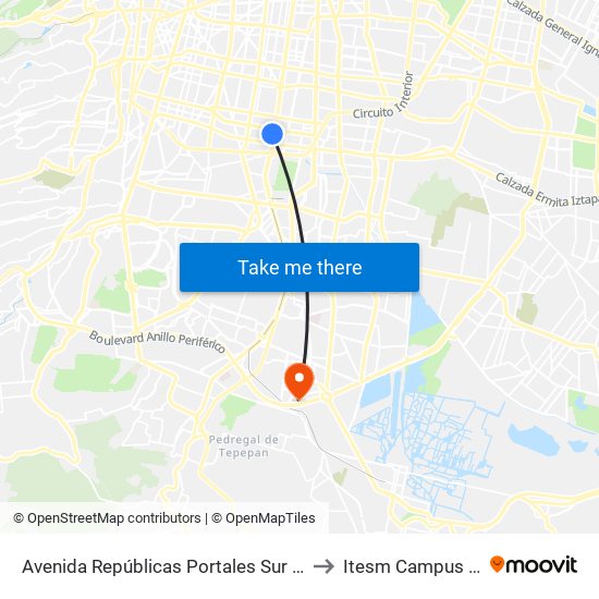 Avenida Repúblicas Portales Sur Benito Juárez Cdmx 03300 México to Itesm Campus Ciudad de México map