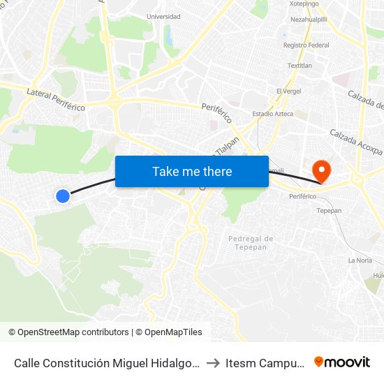 Calle Constitución Miguel Hidalgo 2a. Sección Tlalpan Cdmx 14250 México to Itesm Campus Ciudad de México map