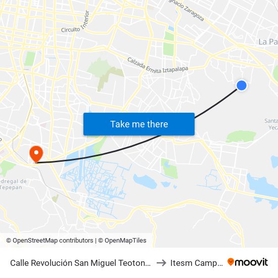 Calle Revolución San Miguel Teotongo (Sección Palmas) Iztapalapa Cdmx 09630 México to Itesm Campus Ciudad de México map