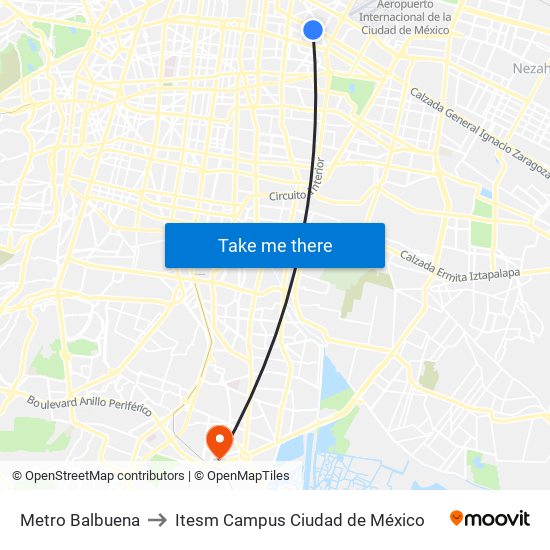 Metro Balbuena to Itesm Campus Ciudad de México map