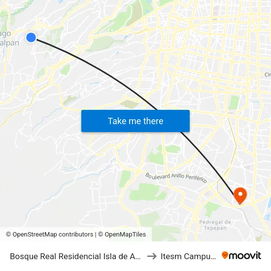 Bosque Real Residencial Isla de Agua Huixquilucan Estado de México México to Itesm Campus Ciudad de México map