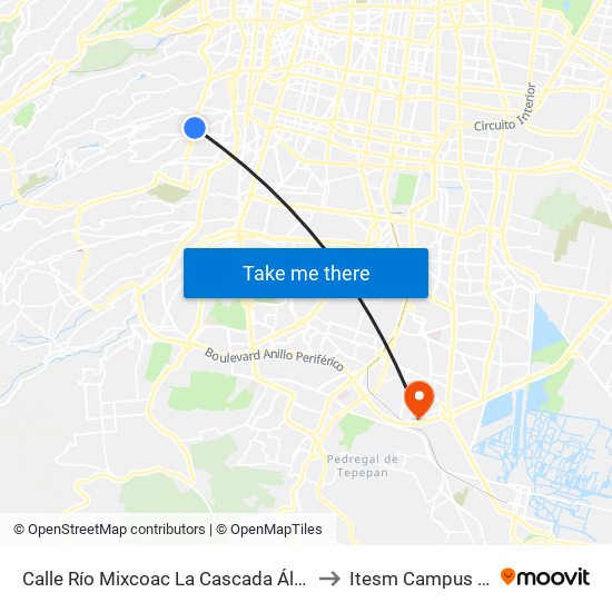 Calle Río Mixcoac La Cascada Álvaro Obregón Cdmx 01490 México to Itesm Campus Ciudad de México map