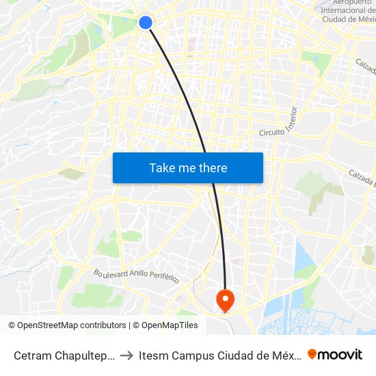 Cetram Chapultepec to Itesm Campus Ciudad de México map