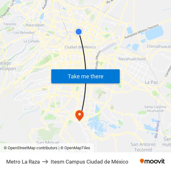 Metro La Raza to Itesm Campus Ciudad de México map