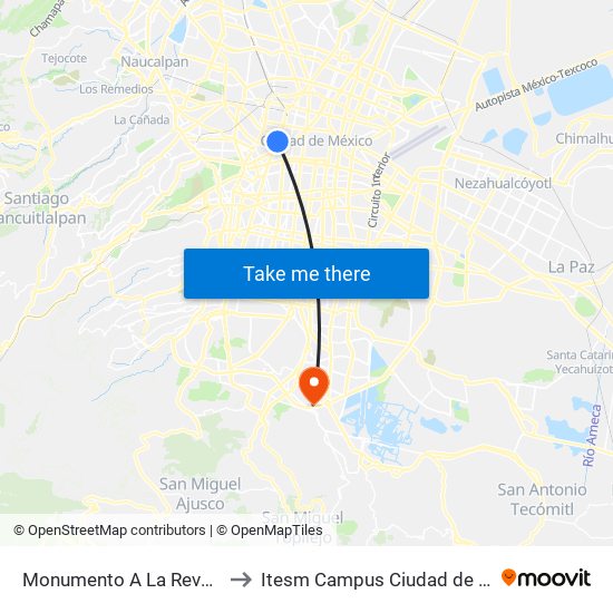 Monumento A La Revolución to Itesm Campus Ciudad de México map